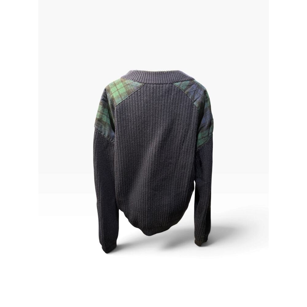Sezane Ewen Pullover Scotland Plaid Trim Navy Knit Sweater - Picture 3 of 6
